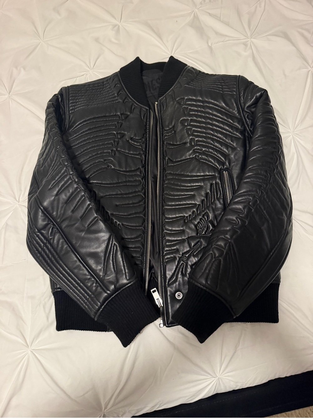 Diesel Black Quilted Leather Bomber Jacket